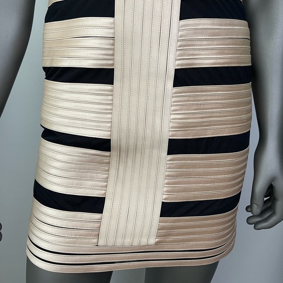 BCBGMaxazria Dress Womens 6 Champagne Satin Mesh Sleeveless Short Party Sexy - Picture 7 of 9
